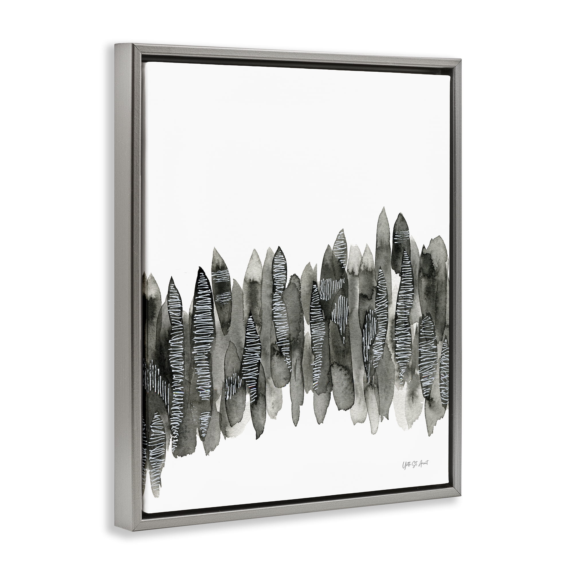 Stupell Industries Kindling Abstract Nature Abstract Painting Gray Floater Framed Canvas Art Print Wall Art, 25 x 31