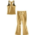 thumbnail image 4 of dPois Women's Shiny Metallic Disco Dance Outfits Racerback Tank Top and Flared Long Pants Gold M, 4 of 7
