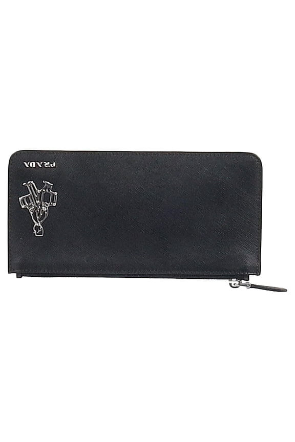 Pre-Owned Prada Bellhop Zipped Key Holder Wallet in Black Saffiano Leather