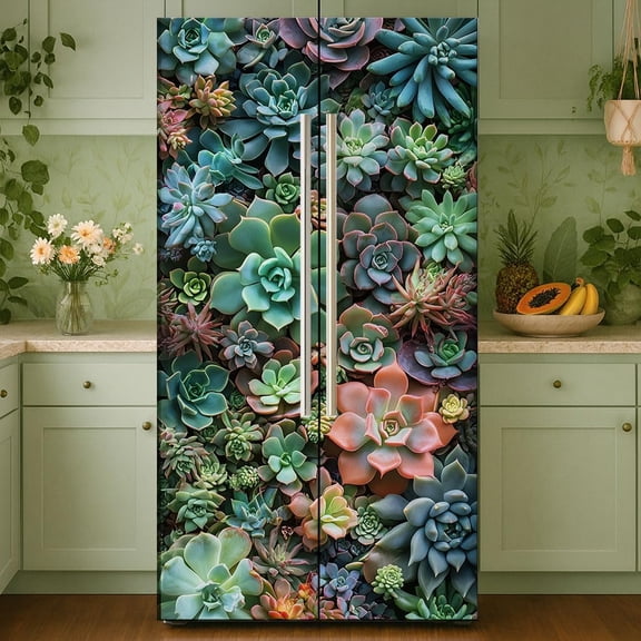 2 Sheet Succulents Removable Refrigerator Wraps Self-Adhesive Fridge Stickers Peel and Stick Vinyl Fridge Decals Sticker