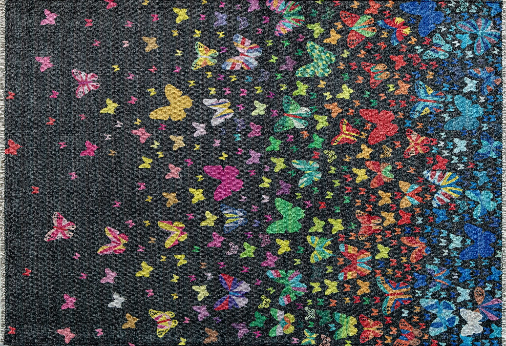 Elizabeth Sutton MI55B Winging It Graphic Modern Black Area Rug, 2'7" x 8'