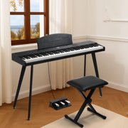 Ktaxon Digital Piano 88 Key Semi Weighted Keyboard with Foldable Bench for Beginners Triple Pedal, Black