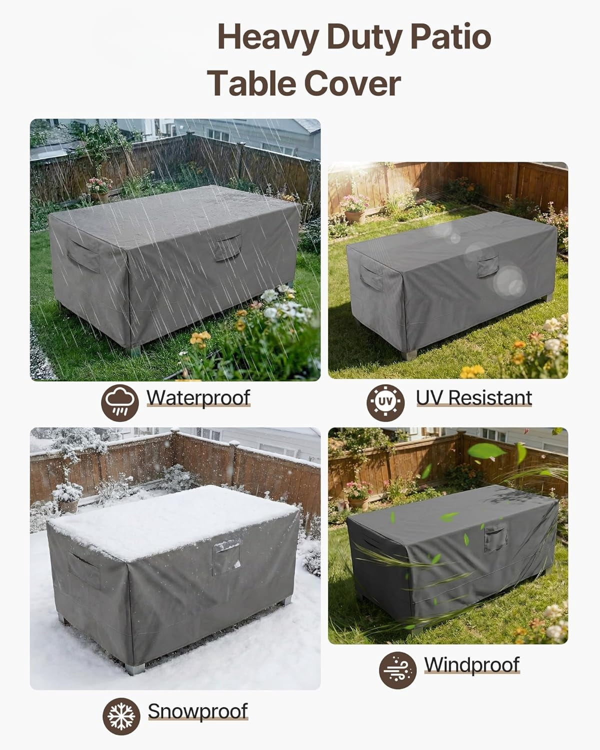 2 Pack 600D Heavy Duty Waterproof High Back Patio Chair Covers Outdoor Lawn Garden Furniture Rectangle-72"L x 44"W x 23"H