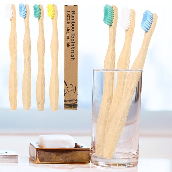 4pcs Bamboo Toothbrushes Medium Soft Bristles Organic Natural Biodegradable Wood Handle