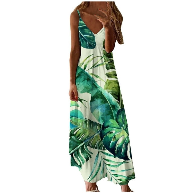 Mujeres Casual cuello en V sin mangas vendaje estampado de rayas chaleco suelto Sling vestido largo OAVQHLG3B Store lin121212