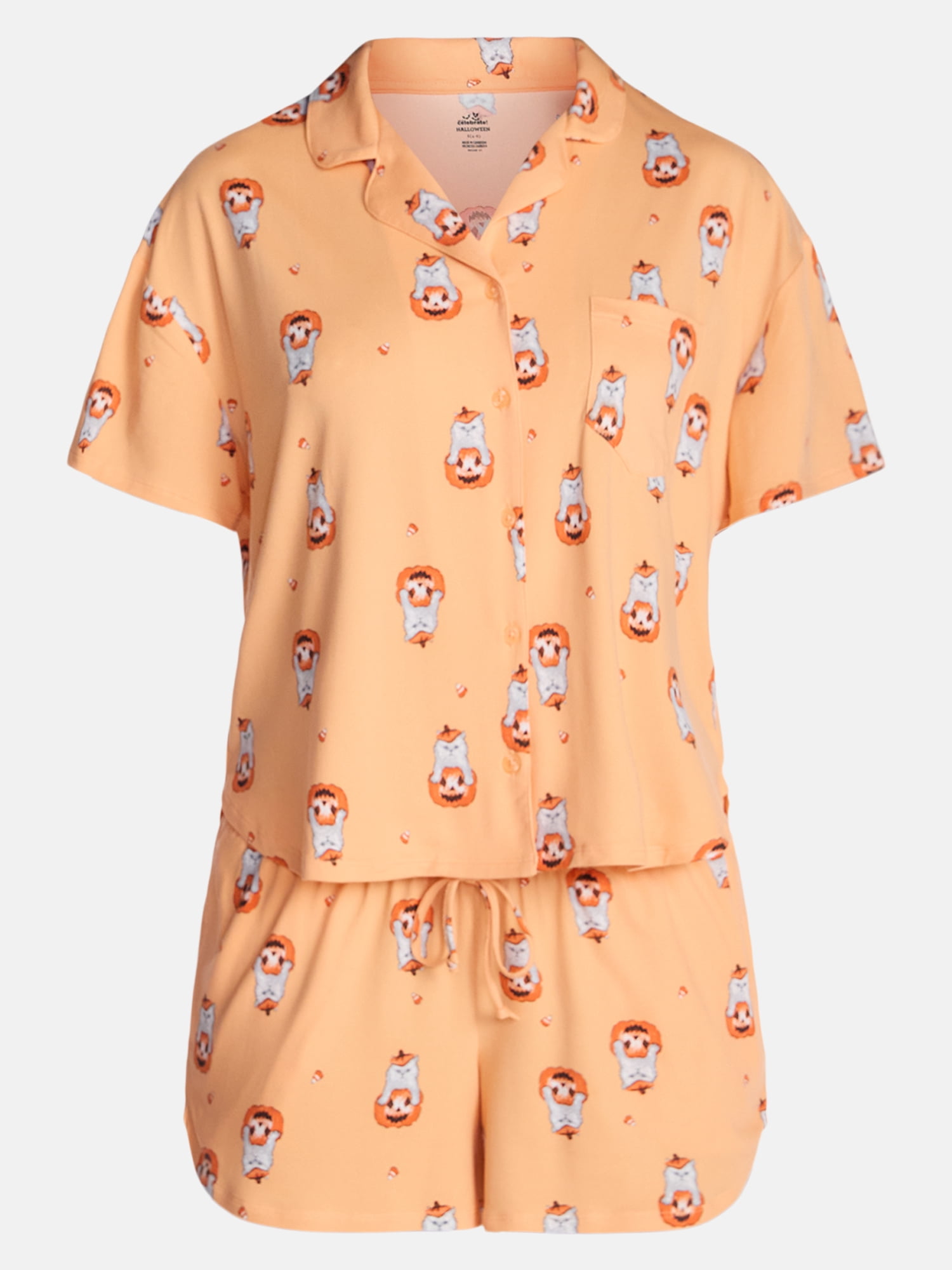 Halloween Women's Notched Top and Shorts Pajama Set from Way to Celebrate, 2-Piece, Sizes XS-3X