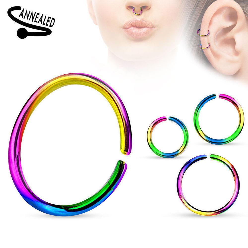Multi-Color Titanium Anodized Stainless Steel Open Ended Nose Ring Hoop 8mm 22G 