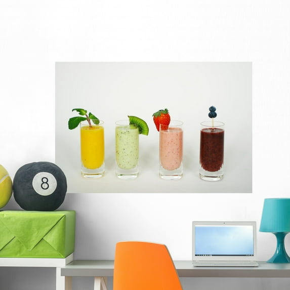 Row Colorful Smoothies Wall Mural Decal by Wallmonkeys Vinyl Peel and Stick Graphic (36 in W x 16 in H)