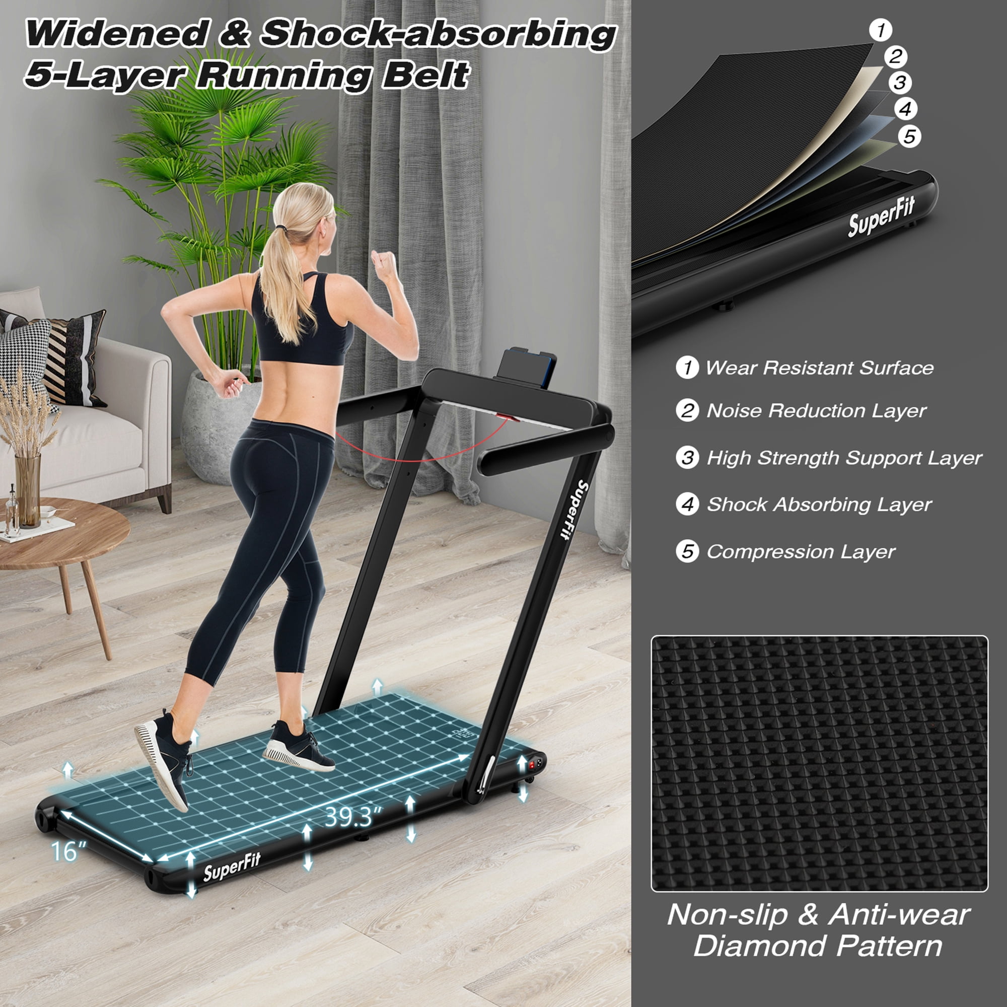Gymax Motorized Treadmill Folding Under Desk Electric Treadmill W/APP Black