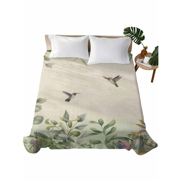 Twin Flat Sheet 66"x96", Hummingbird Soft Lightweight Bedding Flat Sheets Only, Sage Green Botanical Leaf Vintage Botanical Brushed Microfiber Top Bed Sheet, Breathable StainResistant Bedsheets