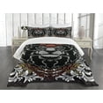 thumbnail image 3 of Ambesonne King Quilted Bedspread Set 3 Pcs, Jungle Emperor Lion Frame, Queen Size, Grey Black and Coral, 3 of 5