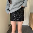 thumbnail image 5 of RYDCOT Sequin Sparkly Skirt Low Waist Bodycon Party Club Shorts Mini Micro Glitter Skirts Black, 5 of 7