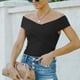 thumbnail image 2 of Top cruzado con hombros descubiertos para mujer, Top cómodo y ajustado de punto acanalado de Color puro, Top de verano para citas y compras, 2 of 6