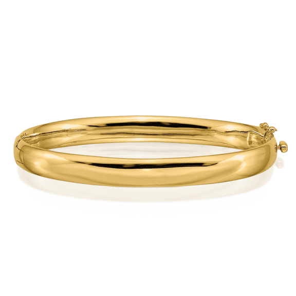 14K Solid Yellow Gold 6.4mm Hinged Bangle Bracelet