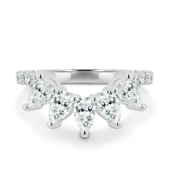 ESTE ORIGIN 1.50Ct Lab-Grown Diamond Pear Accent Curved Wedding Ring, Tiara Style Band in 10K White Gold for Women
