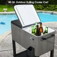 thumbnail image 6 of Zimtown 80QT Cooler Cart Rolling with Shelf Wood Grain Accent Outdoor Bar Cart with Cooler Gray, 6 of 7