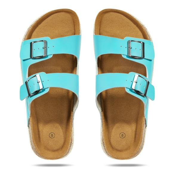 DSOLE Womens Sandals 2 Strap Adjustable Metal Buckle Slip on Sandals Open Toe Slide Sandals for Women Green 06