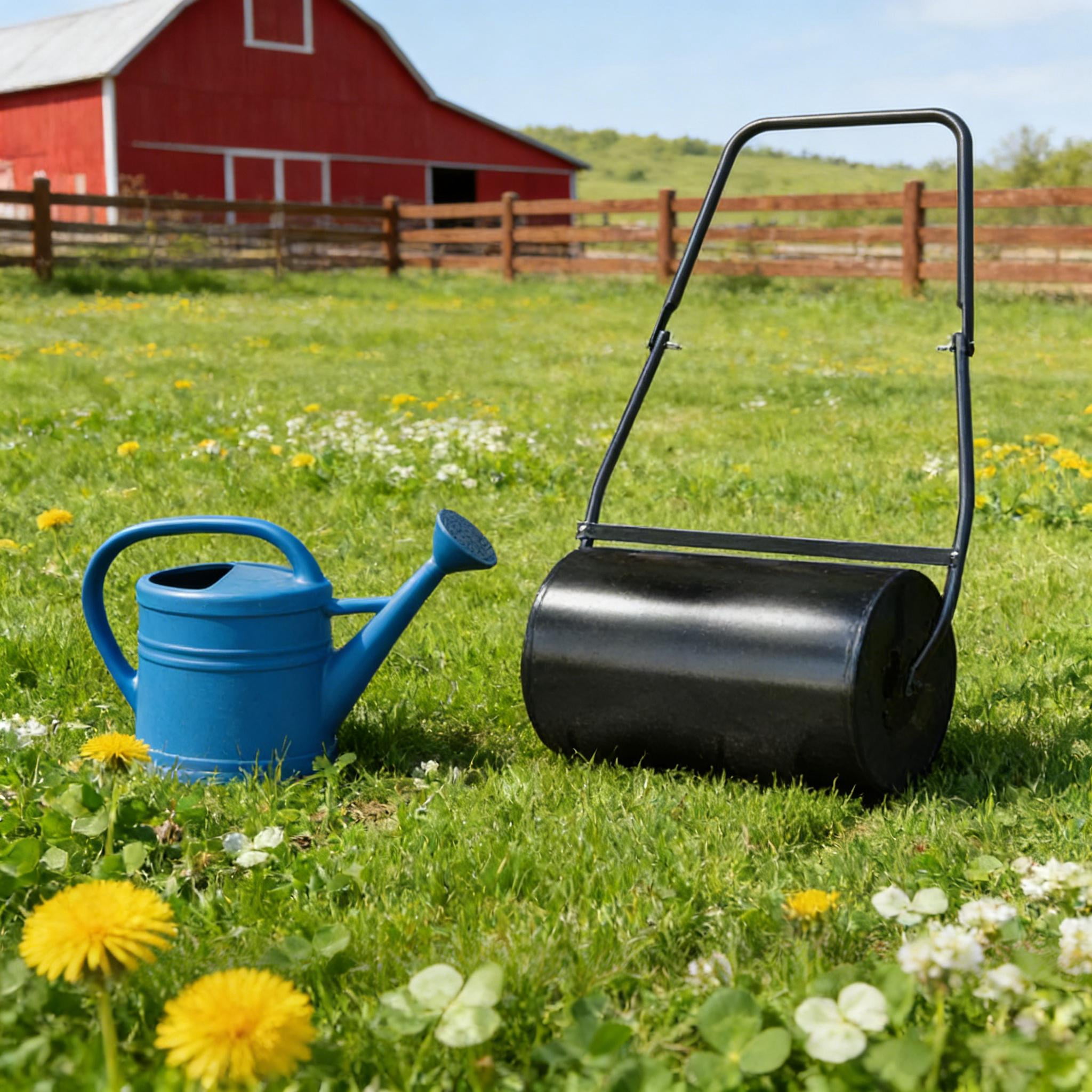 Lawn Roller for Flattening, Push/Tow Behind Lawn Roller Filled with Water or Sand