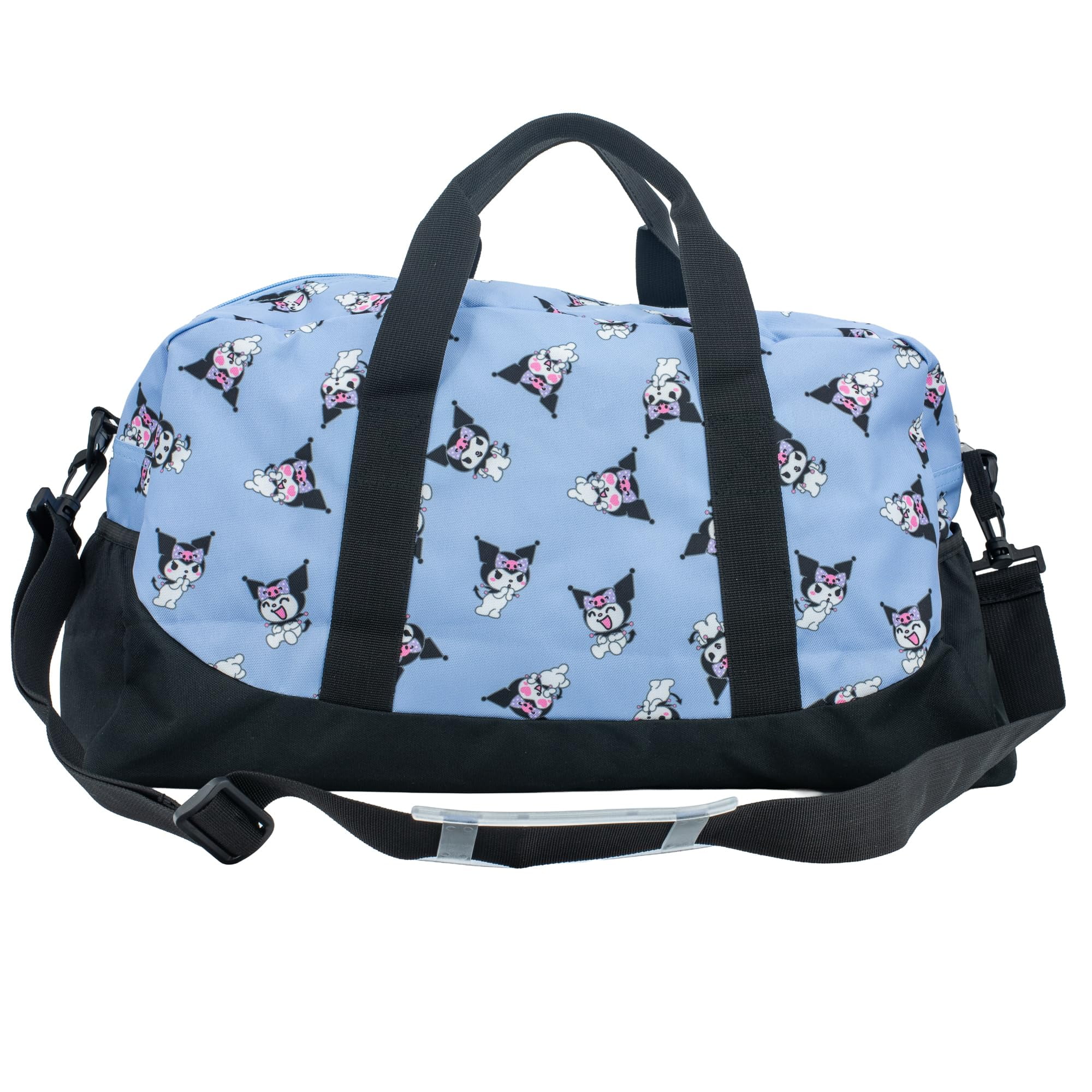 Kuromi Girls Duffle Bag, 16 x 10 x 6.5 inch, Travel Sleepover Dance Bag with Pockets, Purple