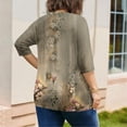 thumbnail image 6 of Sewkxo Womens Plus Size Tops Casual 3/4 Length Shirt Crew Neck Print Blouses Spring Summer Cotton Clothes,Brown L, 6 of 6