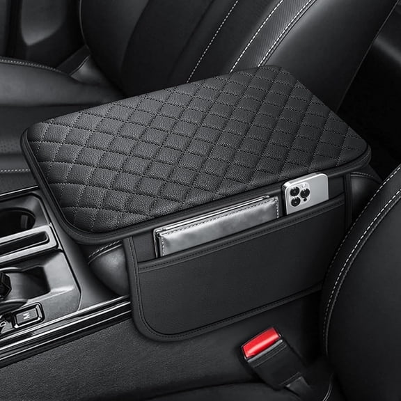 Upgraded Car Center Console Cover,Microfiber Leather Car Armrest Cover Cushion,Universal Car Armrest Storage Box  with 2 Storage Bags (Black)