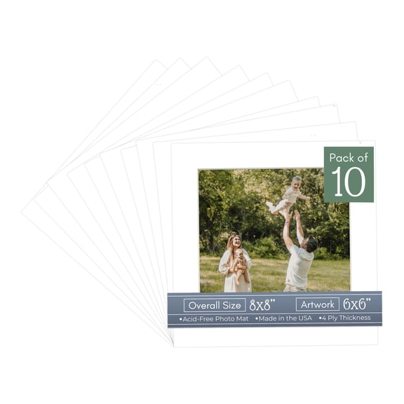 Textured White Picture Frame Mat for 8x8 Frames - Fits 6x6 Photos - 10 Mats