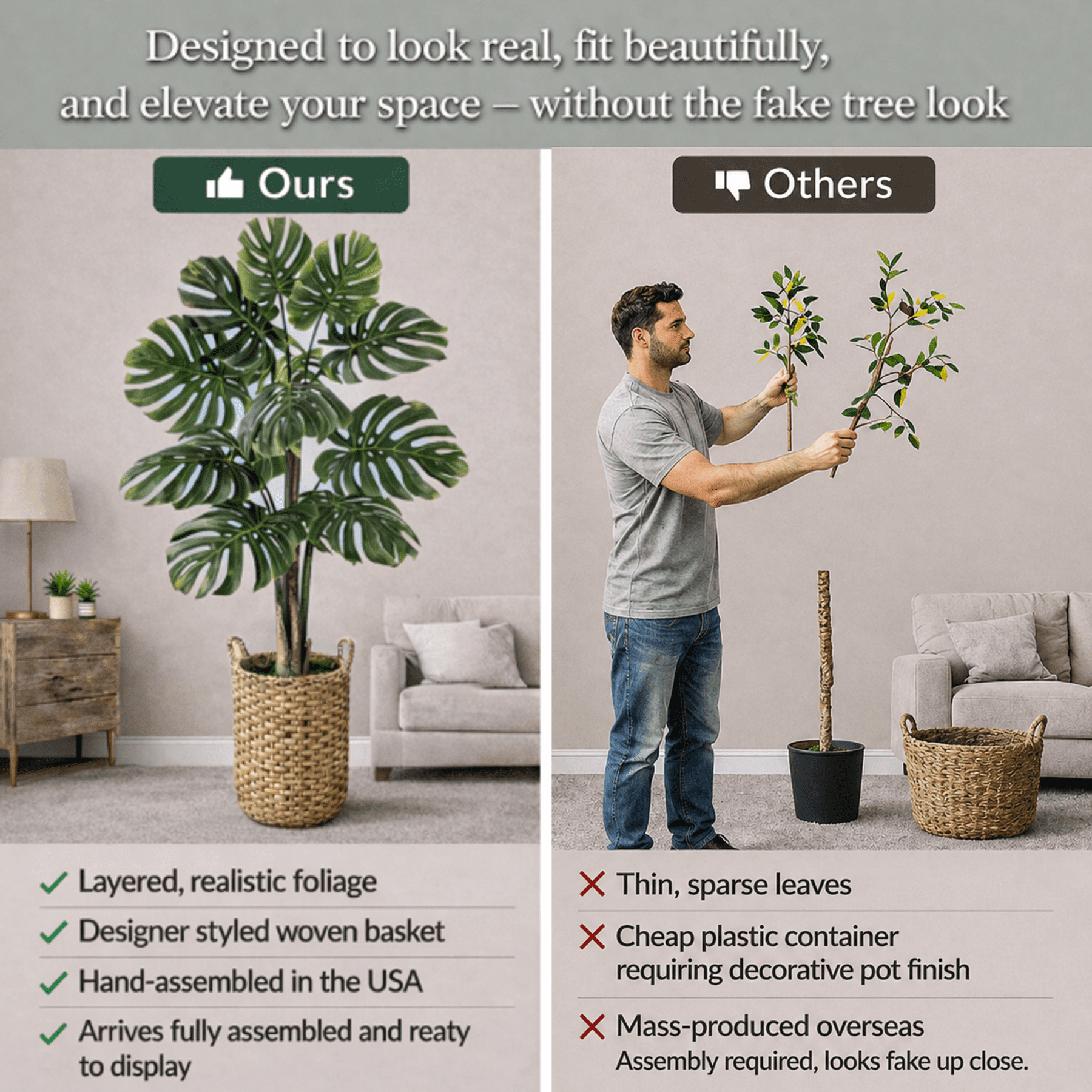 Artificial Plant, LCG Florals 5.5ft Monstera Tree in Deco Basket, Fake Indoor Faux Plant for Living Room, Office, and Home Decor