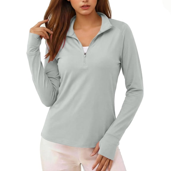 Miluxas Womens Long Sleeve Protection Tennis Golf Shirts Casual Tops Fashion V Neck Clothes Gray