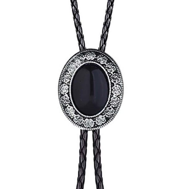 Qarigey Corbata Bolo para hombre, corbatas con cordón de cuero PU, colgante de piedra, collar, corbatas, decoraciones, adornos, regalo de Accesorios de disfraces Ágata negra