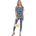 thumbnail image 6 of Aiyino Womens Ruffle 3/4 Sleeve Mesh Blouses Loose Flowy Tops Stretchy Shirts，Floral Grey Blue, 6 of 8