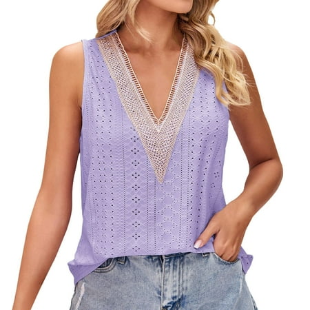 Blphud Tan Tank Top Women Top Women Womens Summer Solid Tank Tops Sexy Lace Flowy Hide Belly Shirts Deep V Neck Cute Casual Tank Dark Bodysuit Women Purple S