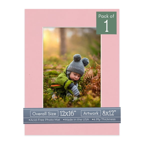 Soft Pink Picture Frame Mat for 12x16 Frames - Fits 8x12 Photos - 1 Mat