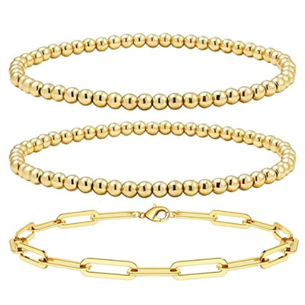De Pulseras De Hematita, Pulsera De Cuentas De Oro Galvanizadas, Pulsera De Oro Con Clip De Papel Para Mujeres Y Hombres, Cadena Exquisita, Regalos De Joyería 3 Uds Minnieouse AP006010-00