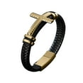 thumbnail image 2 of Men‘s Cross Leather Bracelet Cross Tag Bracelet Leather Wrist Strap Adjustable Drawstring Bracelet, 2 of 6