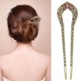 thumbnail image 3 of 2 Pcs Vintage Hair Stick, Crystal Rhinestone Double Prong Hair Pin Stick Hairstyle Chignon Hairpin, 3 of 9