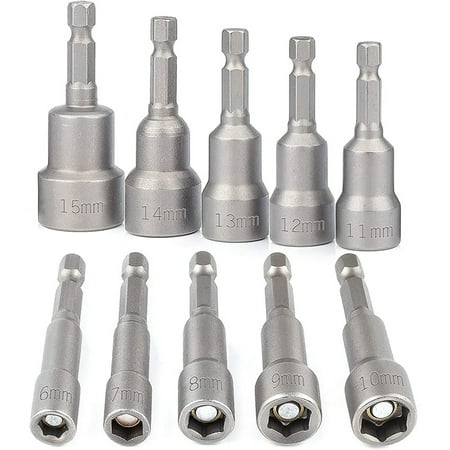 

Magnetic Socket Adapter 1/4 Inch Socket Set 6-15 mm Hexagonal for Drill or Cordless Screwdriver 10
