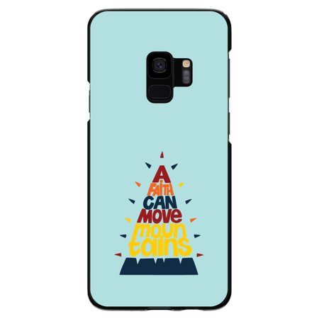 DistinctInk Case for Samsung Galaxy S9 (5.8" Screen) - Custom Ultra Slim Thin Hard Black Plastic Cover - A Faith Can Moves Mountains