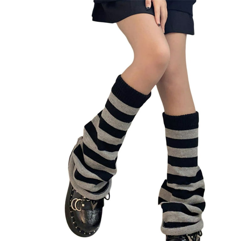 Licupiee Women E Girl Goth Knitted Leg Warmers 90s Vintage Stockings Knee  High Harajuku Preppy Punk Leg Socks
