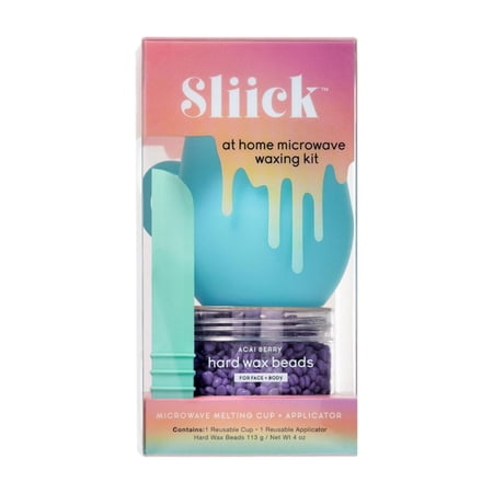 Sliick Acai Berry Microwave Wax Beads Kit For At Home Face and Body Hair Removal, 4 oz