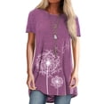 thumbnail image 1 of Qarigey Mujer Impreso Cuello Manga Corta Túnica Camisa Prendas para la parte del cuerpo Púrpura L, 1 of 5