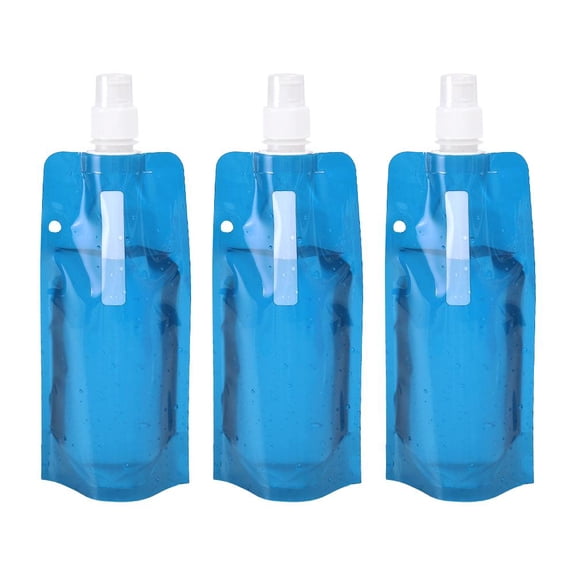 Collapsible 480ml Water Pouch with Carabiner 3-Pack BPA-Free Silicone for Hiking Cycling and Gym