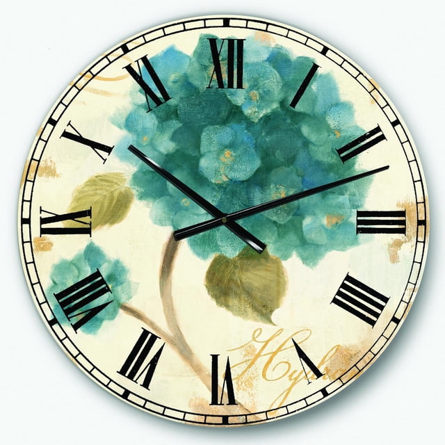 Designart 'Blue Cottage Flower Hydrangea Ii Farmhouse Wall Clock