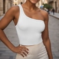 thumbnail image 3 of Gibobby Camisola de tiras sin mangas con un hombro acanalado corto recortado de color sólido a la moda para mujer(Blanco,M), 3 of 3