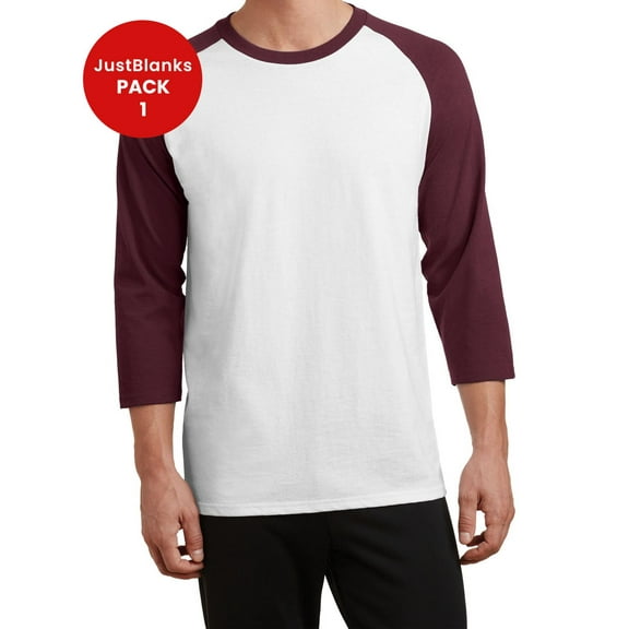 JustBlanks Core Blend 3 4 Sleeve Raglan T Shirt Classic Moisture Wicking Rib Knit Collar