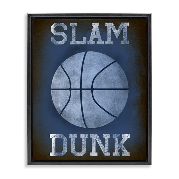 Stupell Industries Contemporary Slam Dunk Navy Blue Sports Black Floating Frame Canvas Art, 17 x 21, by Marcus Prime
