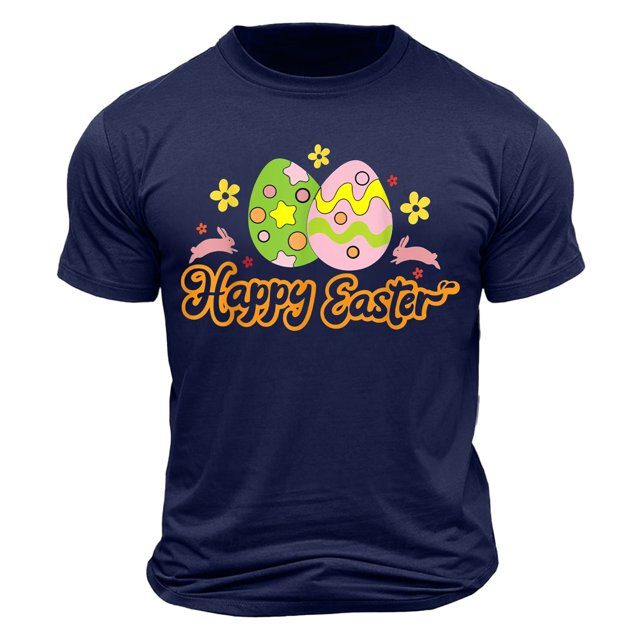 Camisa Casual de Cuello de la Tripulación de la Impresión de Pascua de Manga Corta de Verano Top Ligero de Poliéster para los Hombres, Camiseta de Manga Corta para el Uso Diario de Primavera Verano