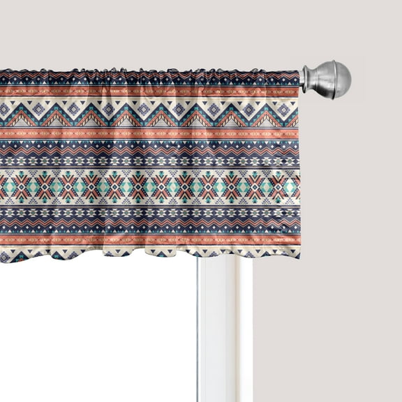 Ambesonne Aztec Window Valance, Oriental Zigzags and Lines, 54" X 12", Salmon Night Blue Tan