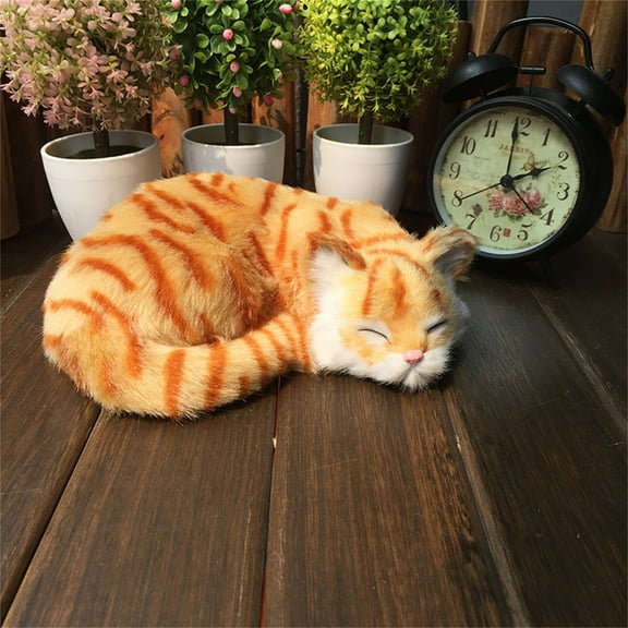 Momihoom Small Simulation Tabby cat PLifelike Kitty Toys for Kids, Cute Realistic Fluffy Orange Animal Ornaments That Look Real with Voice