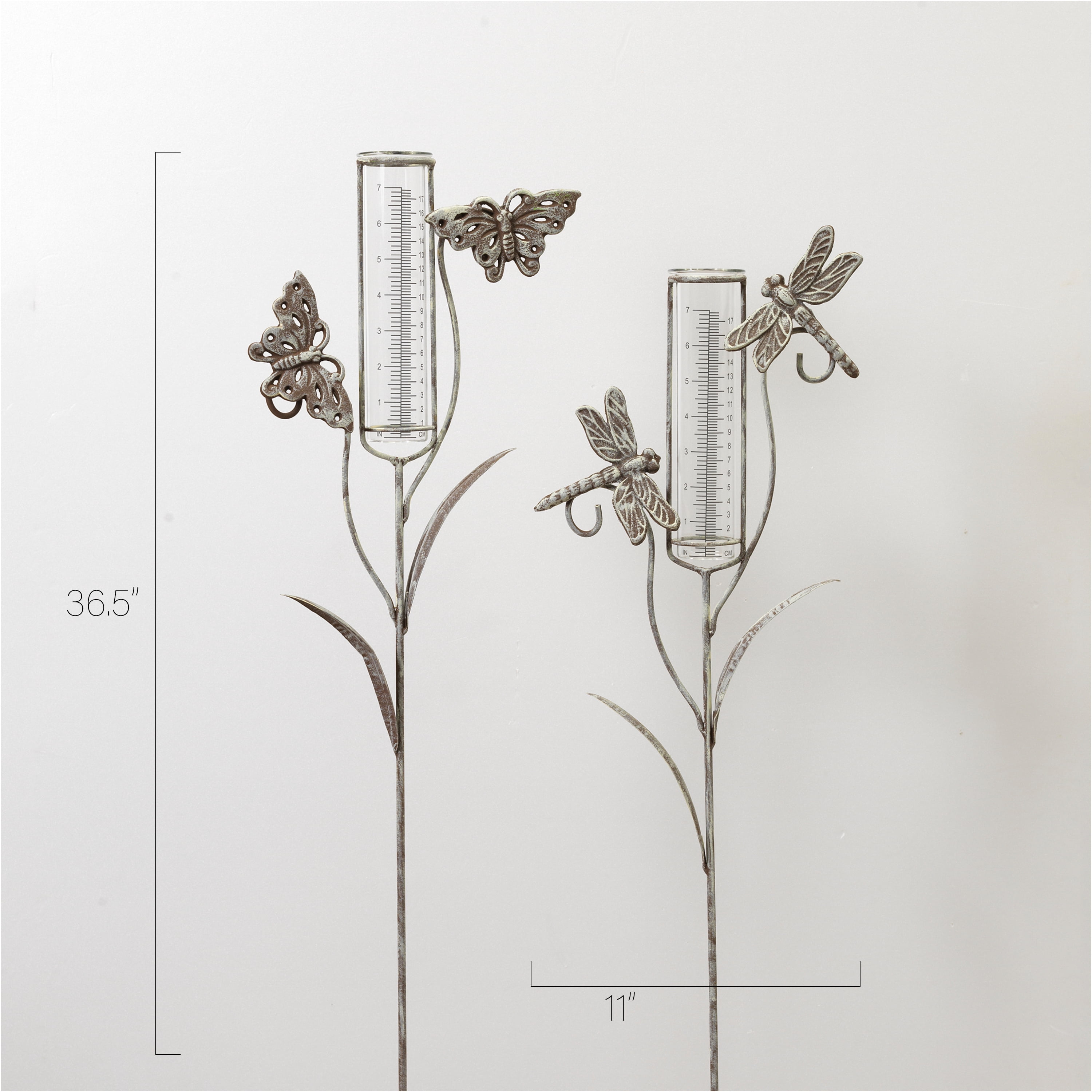 36.5 Inch Metal Garden Butterfly Yard Stake with Rain Gauge