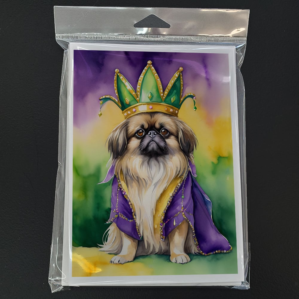 Pekingese King of Mardi Gras Greeting Cards Pack of 8 7 in x 5 in